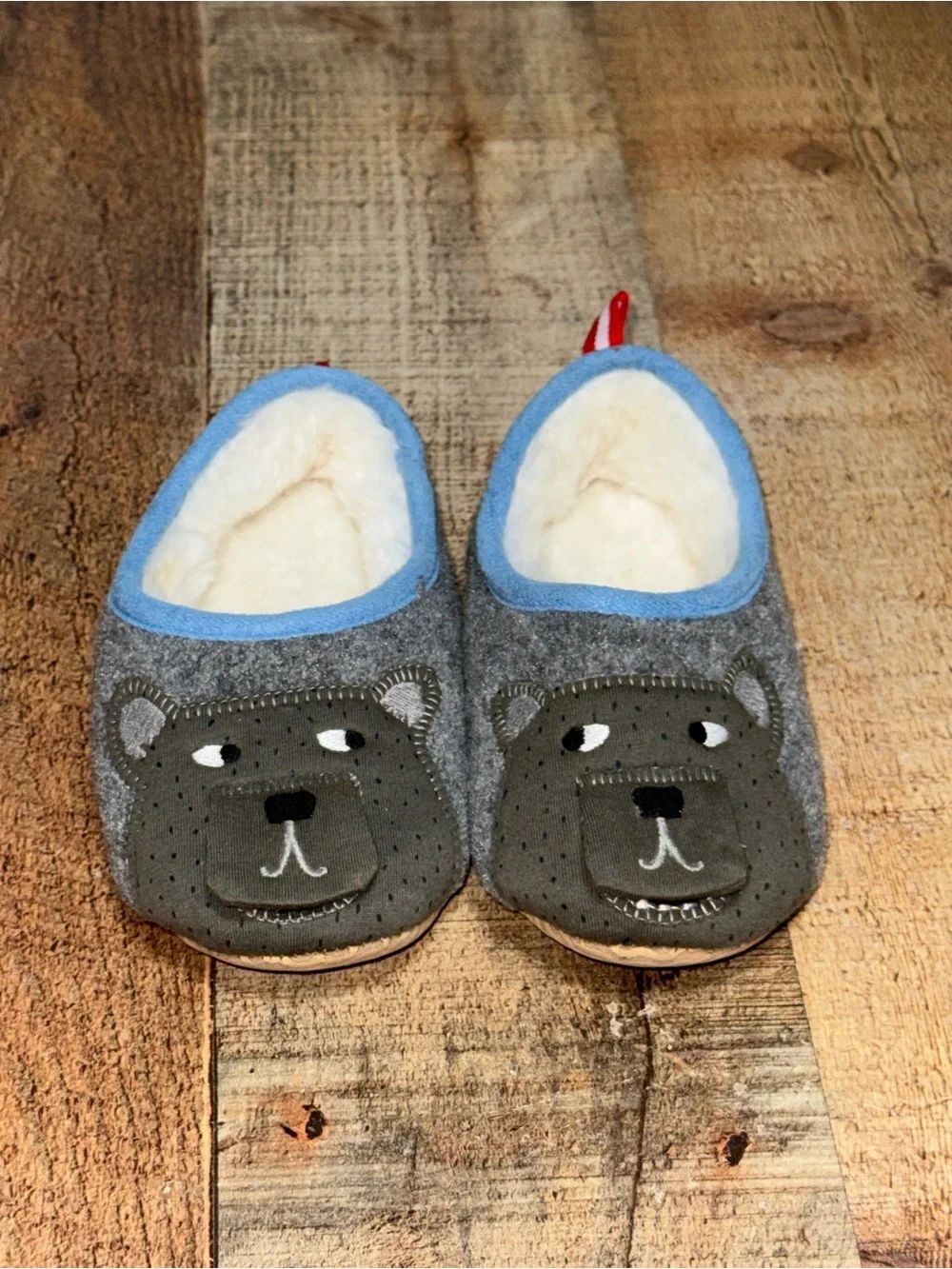 Joules Slippet Felt Mules Faux Fur Kids Slippers Bears Sz X Small 8/9 US